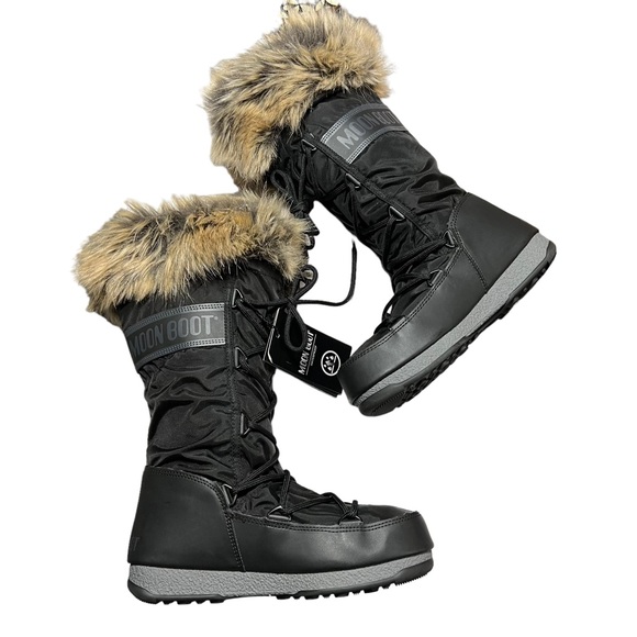 MOON BOOT Monaco WP 2 Faux Fur Collar Tall Boot in Black Women’s Size 5.5 - Picture 5 of 14